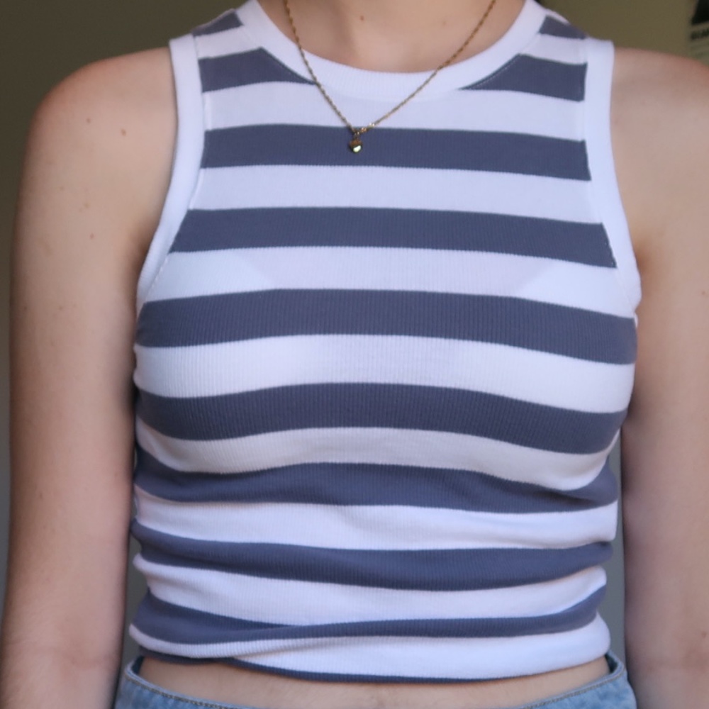 Blue and white striped tank top